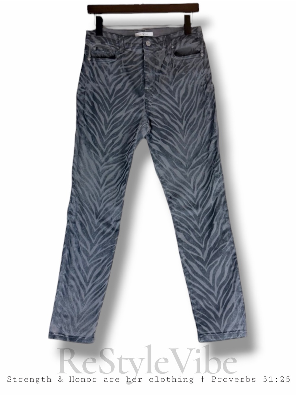 7 FOR ALL MANKIND Women’s Size 29 Denim Jeans Zebra Pattern Skinny Stretch